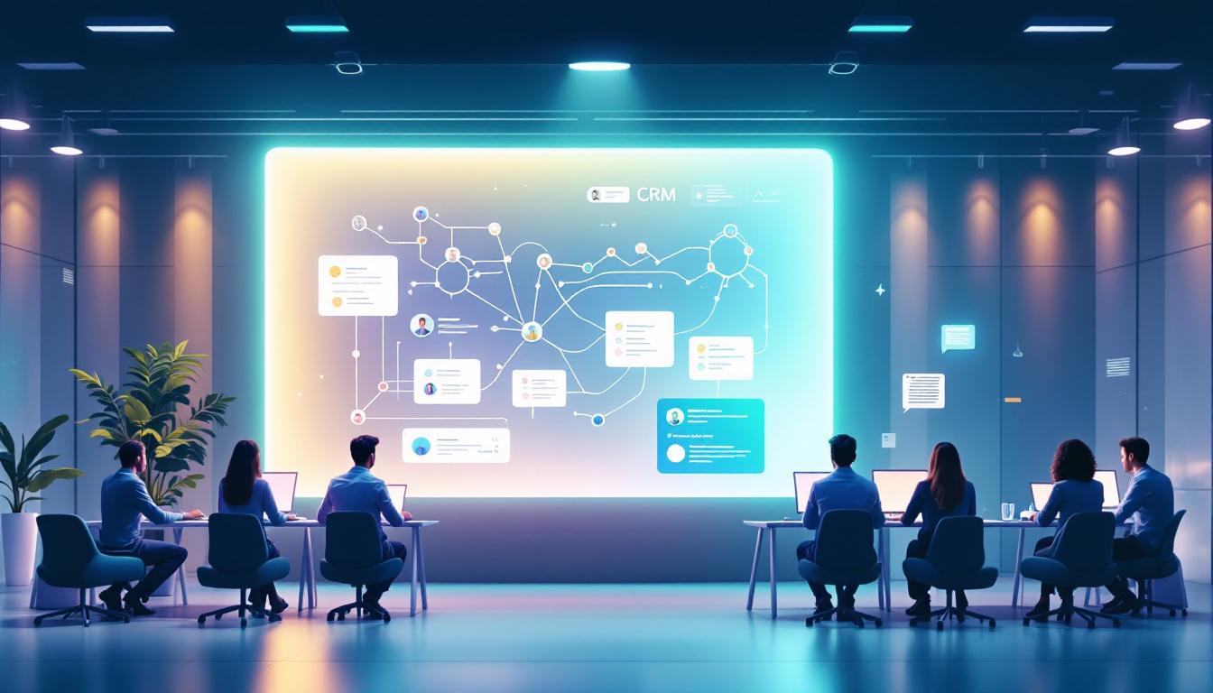 Современная CRM-система в офисе, улучшающая обслуживание клиентов через автоматизацию и централизованные данные.